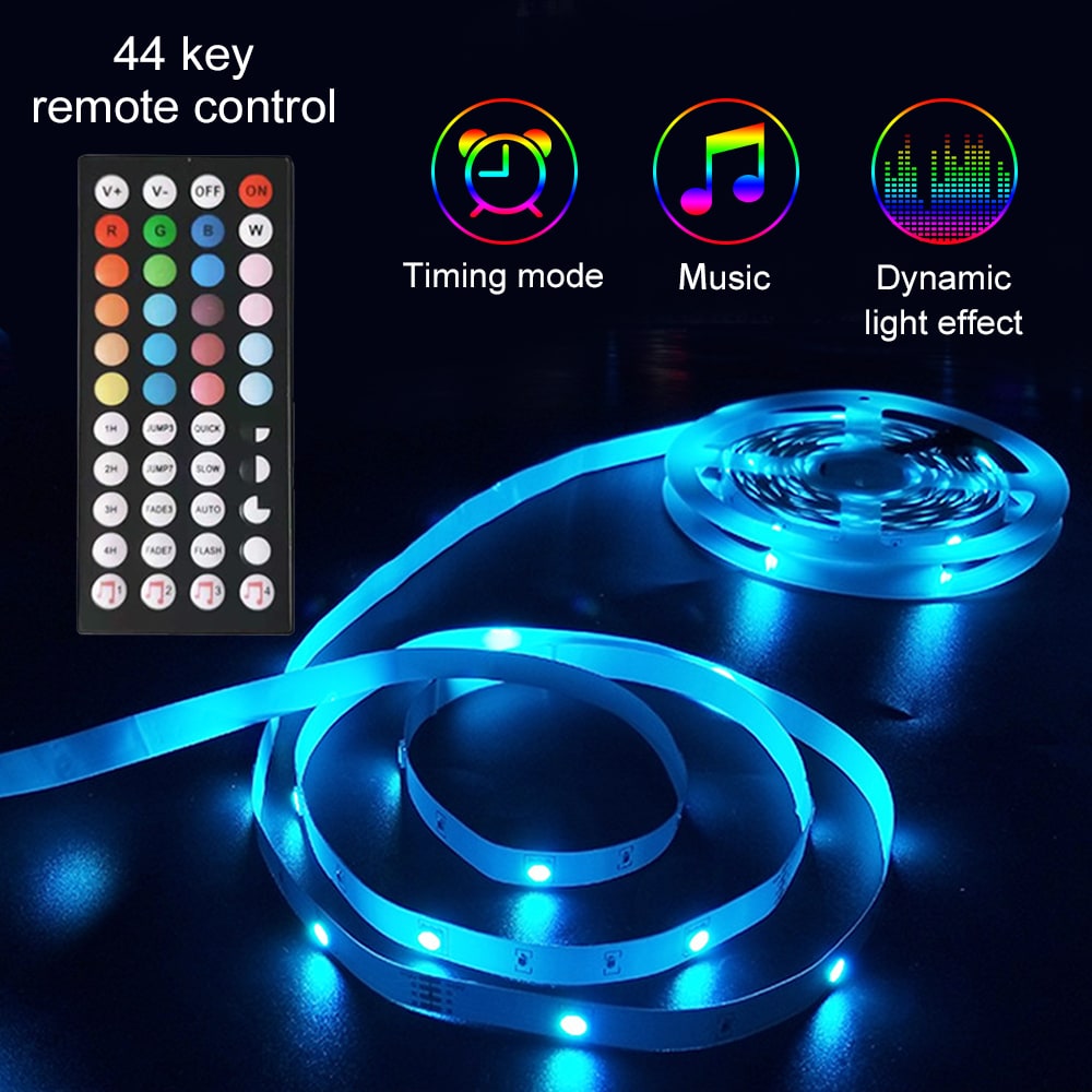 LED-strips RGB kleurwisselend met afstandsbediening en flexibele tape-diodes voor kamerdecoratie