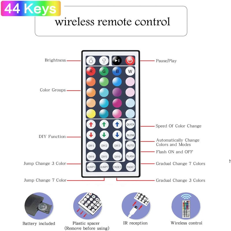 LED-strips RGB kleurwisselend met afstandsbediening en flexibele tape-diodes voor kamerdecoratie