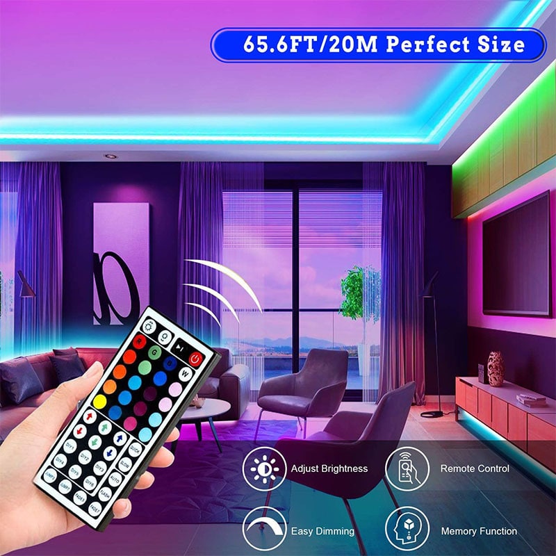LED-strips RGB kleurwisselend met afstandsbediening en flexibele tape-diodes voor kamerdecoratie