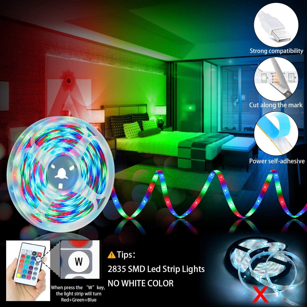 Ledstrip RGB met afstandsbediening, USB, flexibel, kleurwisselend, voor verlichting onder kastjes