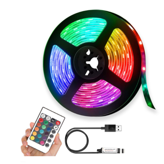 Ledstrip RGB met afstandsbediening, USB, flexibel, kleurwisselend, voor verlichting onder kastjes