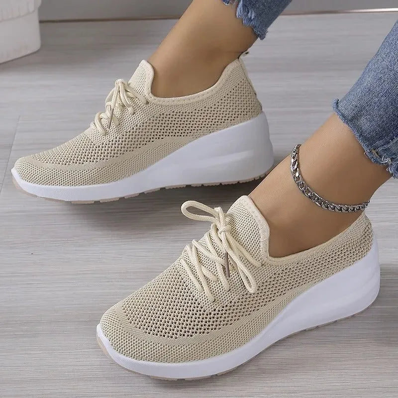 Lilac gebreide damesvetersneakers met plateauzool