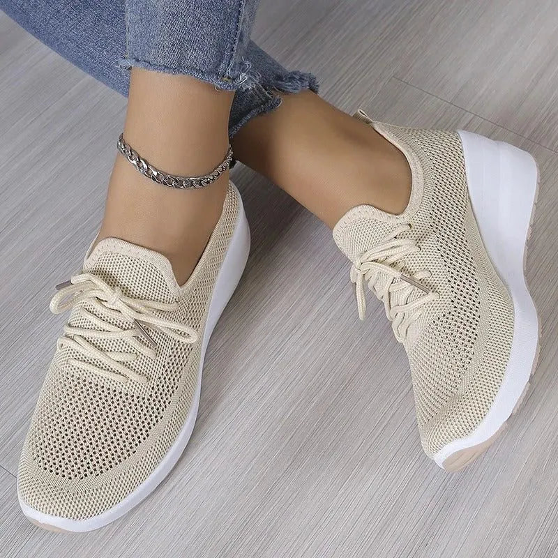 Lilac gebreide damesvetersneakers met plateauzool