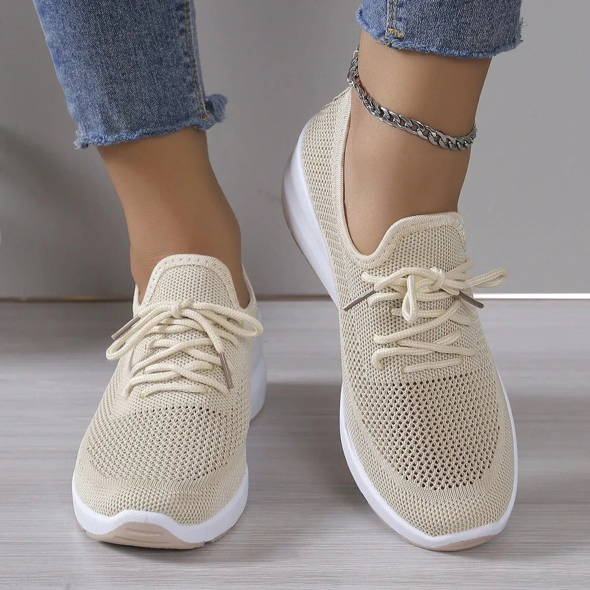 Lilac gebreide damesvetersneakers met plateauzool