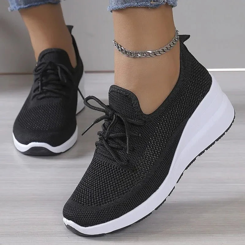 Lilac gebreide damesvetersneakers met plateauzool