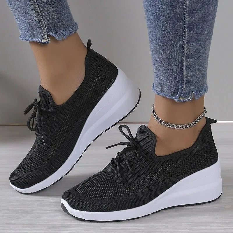 Lilac gebreide damesvetersneakers met plateauzool