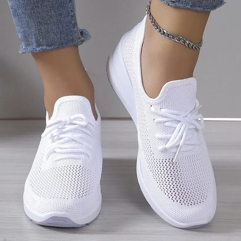 Lilac gebreide damesvetersneakers met plateauzool