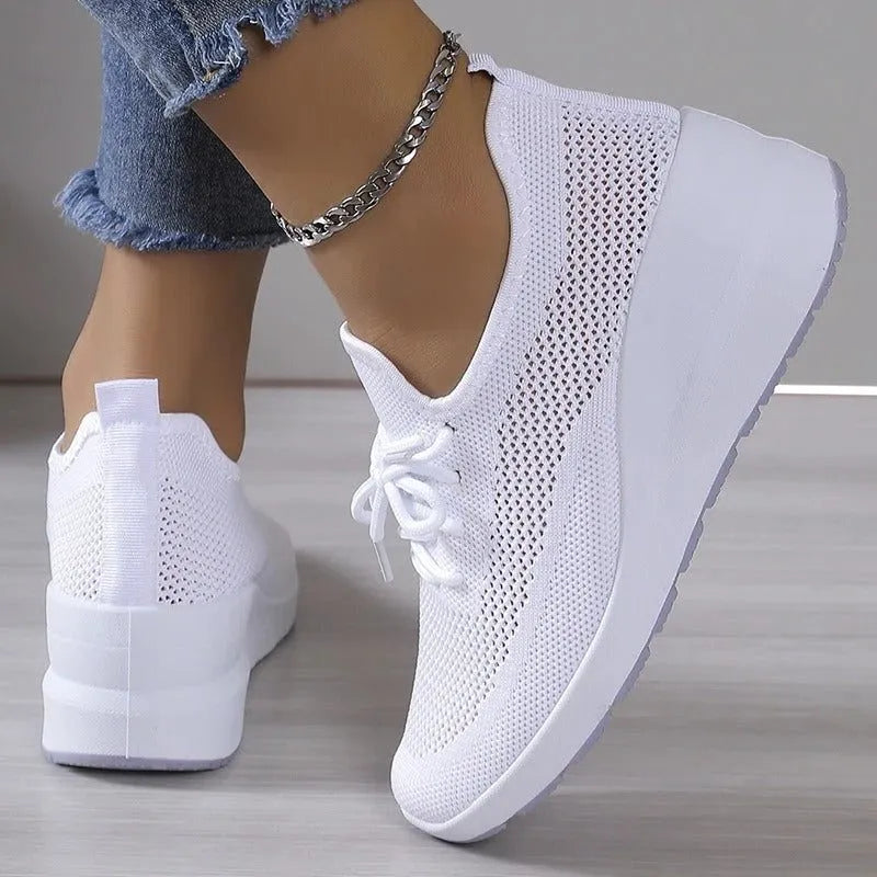 Lilac gebreide damesvetersneakers met plateauzool