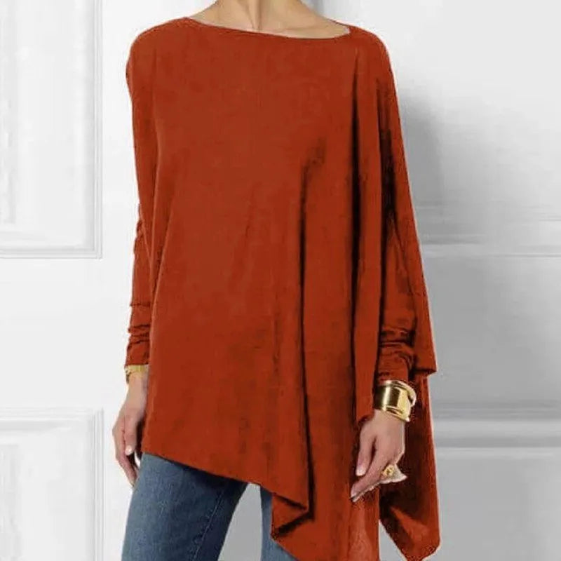 Lili asymmetrische damestop met lange mouwen