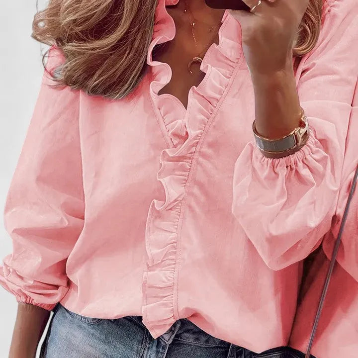 Lilibet damesblouse met ruches en knoopsluiting