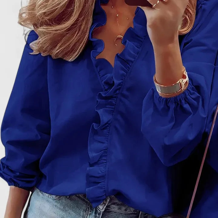 Lilibet damesblouse met ruches en knoopsluiting