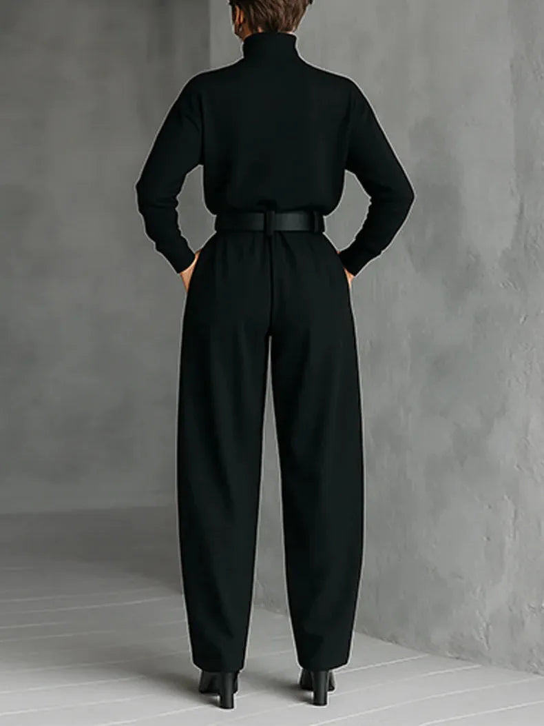 Lisa damesjumpsuitset met hoge hals en wijde pijpen