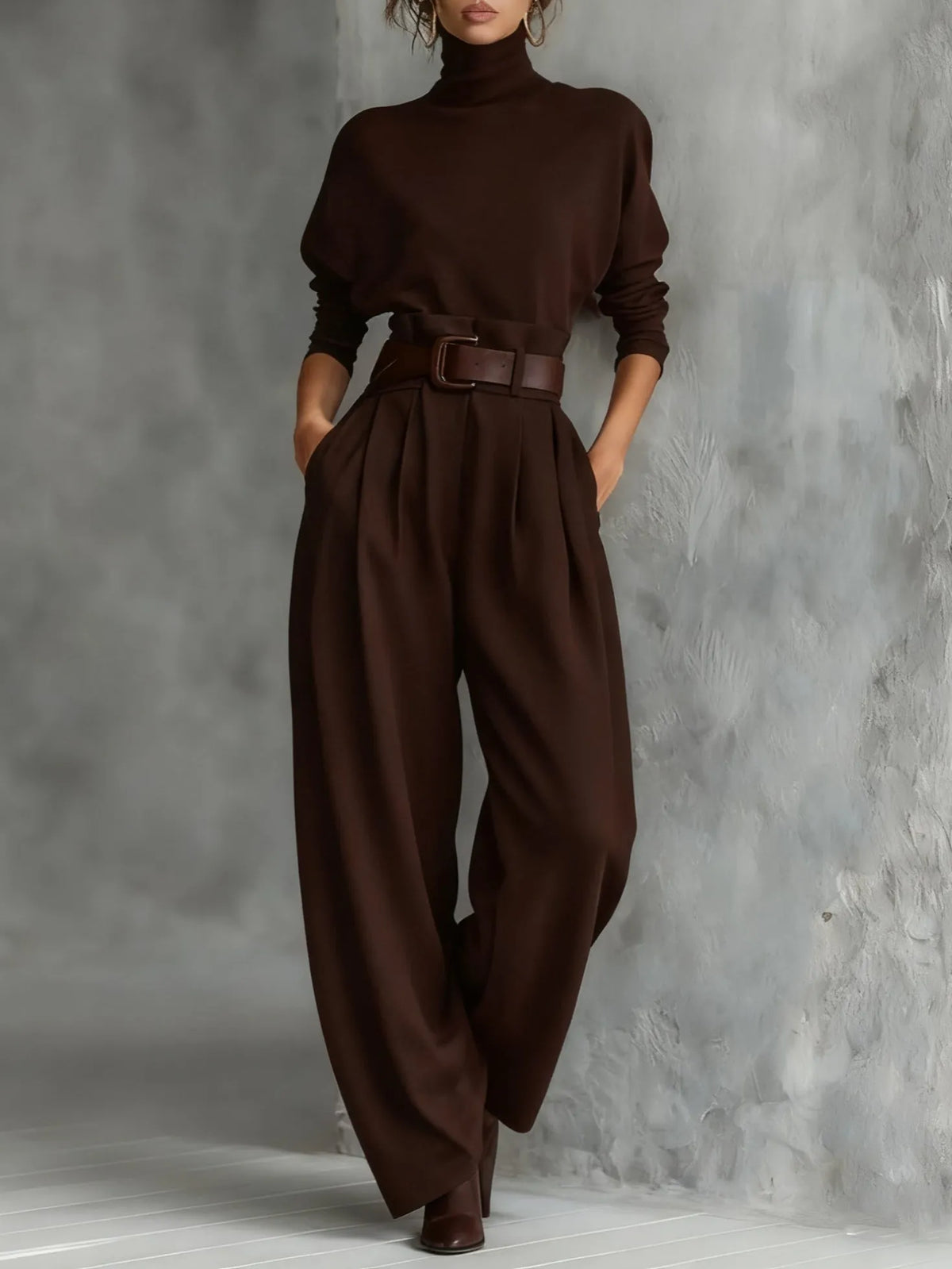 Lisa damesjumpsuitset met hoge hals en wijde pijpen