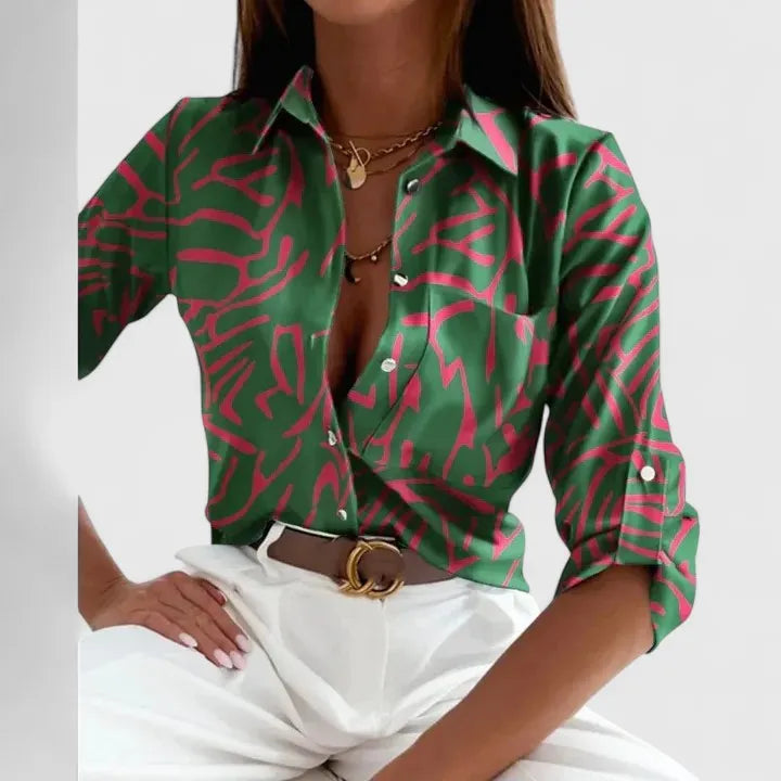 Lisette damesblouse met knoopsluiting en lange mouwen