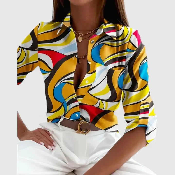 Lisette damesblouse met knoopsluiting en lange mouwen