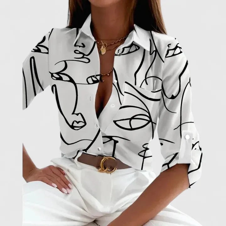 Lisette damesblouse met knoopsluiting en lange mouwen