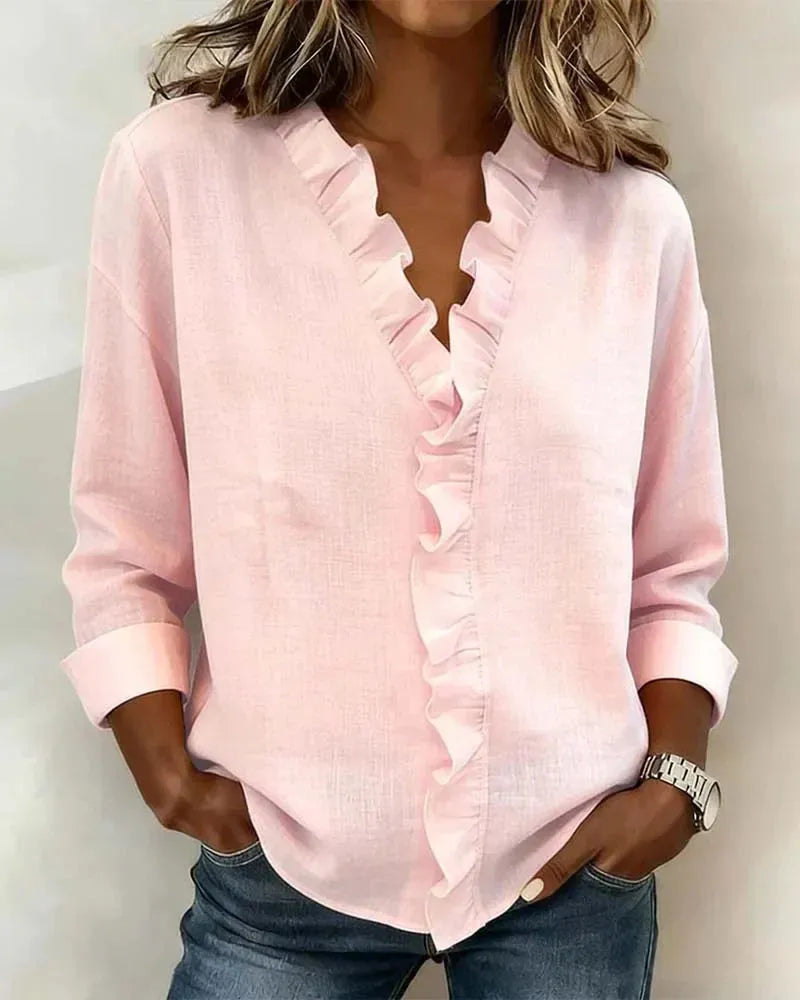 Livia blouse met V-hals en ruches voor dames