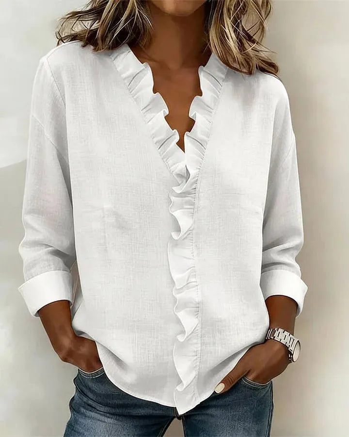 Livia blouse met V-hals en ruches voor dames