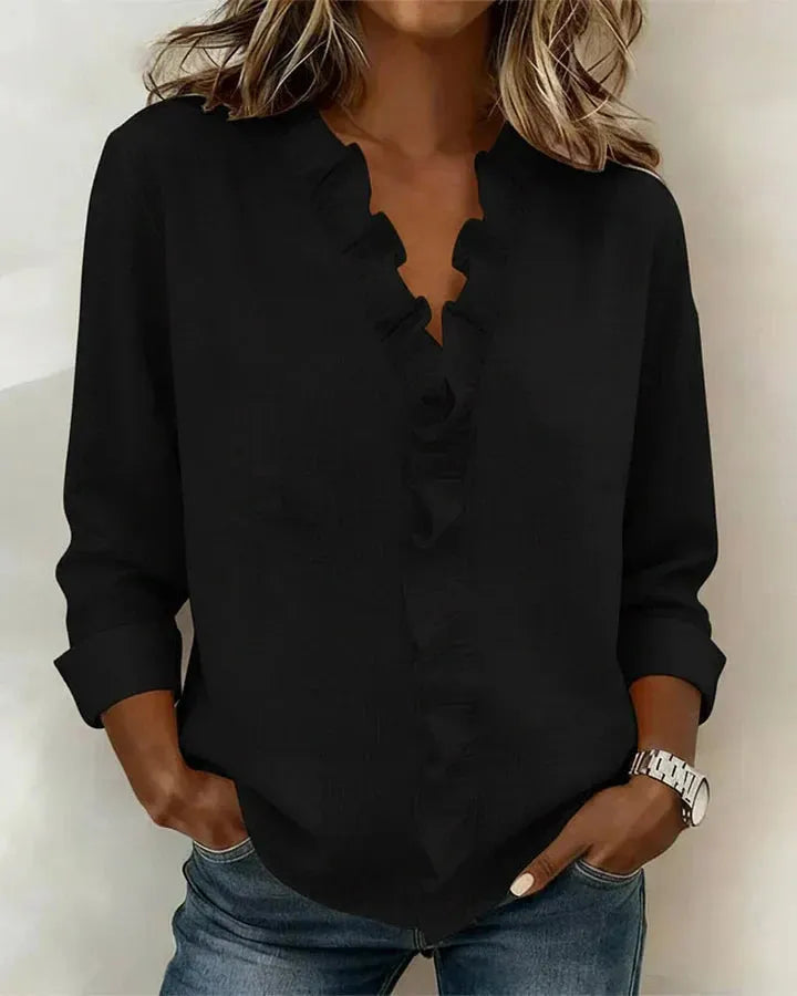 Livia blouse met V-hals en ruches voor dames
