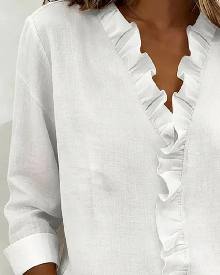 Livia blouse met V-hals en ruches voor dames