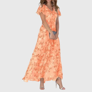 Lola maxijurk met bloemenprint, V-hals en vlindermouwen voor dames