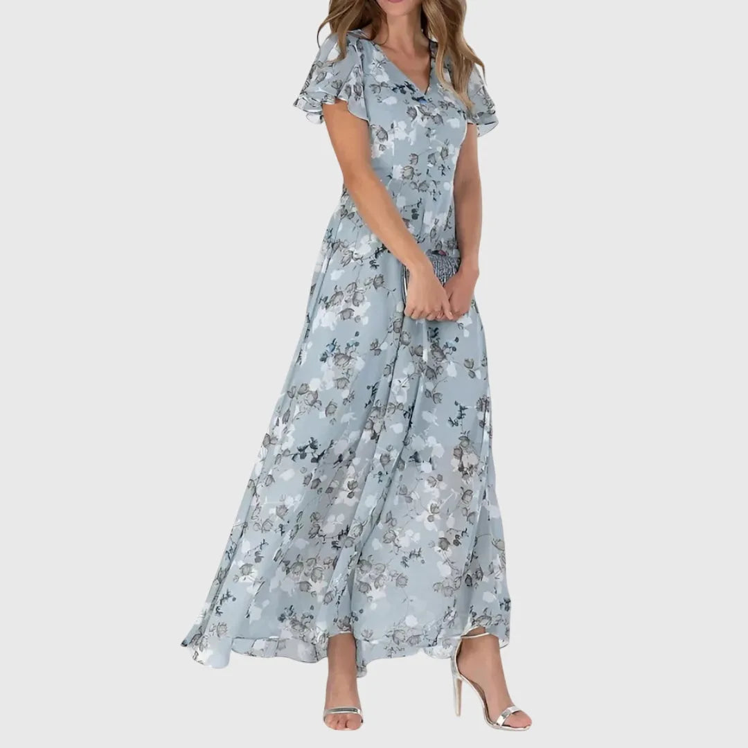 Lola maxijurk met bloemenprint, V-hals en vlindermouwen voor dames