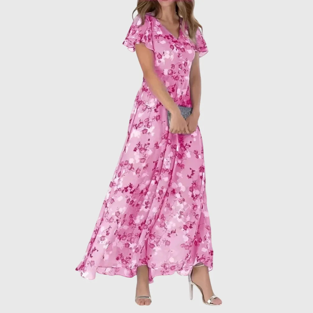Lola maxijurk met bloemenprint, V-hals en vlindermouwen voor dames