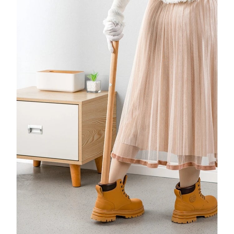 Lange schoenlepel hout magnetische wandbevestiging staand gebruik bescherming met handvat