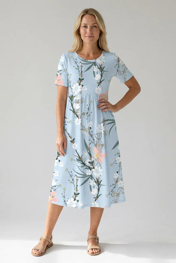 Louise A-lijnmidijurk voor dames met bloemenprint en korte mouwen