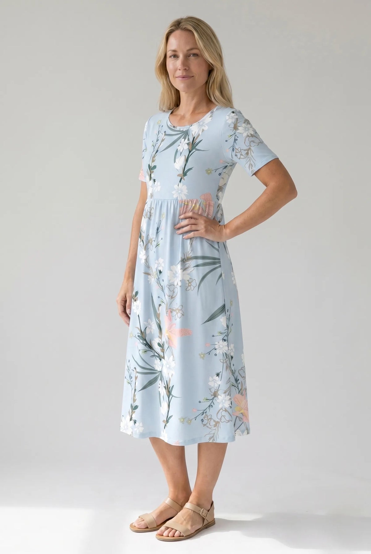 Louise A-lijnmidijurk voor dames met bloemenprint en korte mouwen
