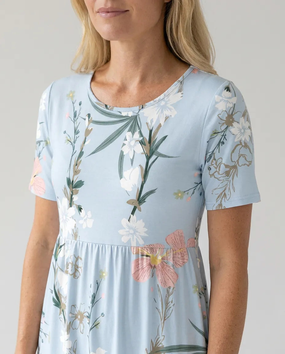 Louise A-lijnmidijurk voor dames met bloemenprint en korte mouwen