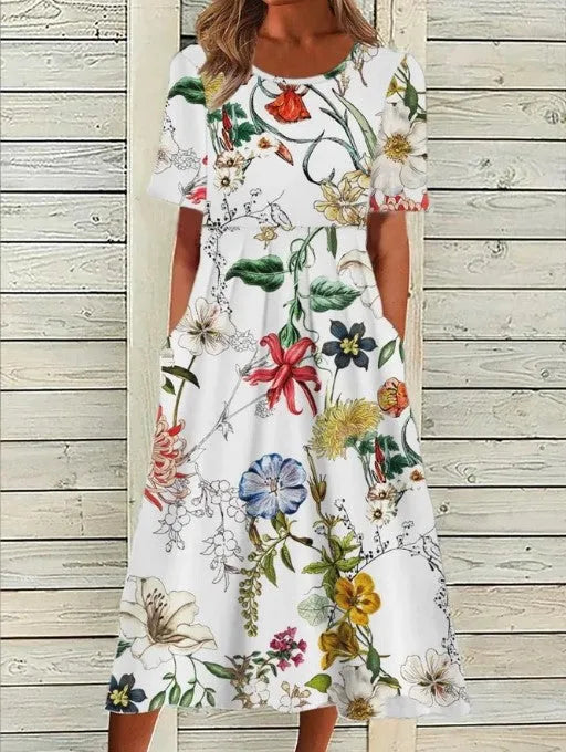 Louise A-lijnmidijurk voor dames met bloemenprint en korte mouwen