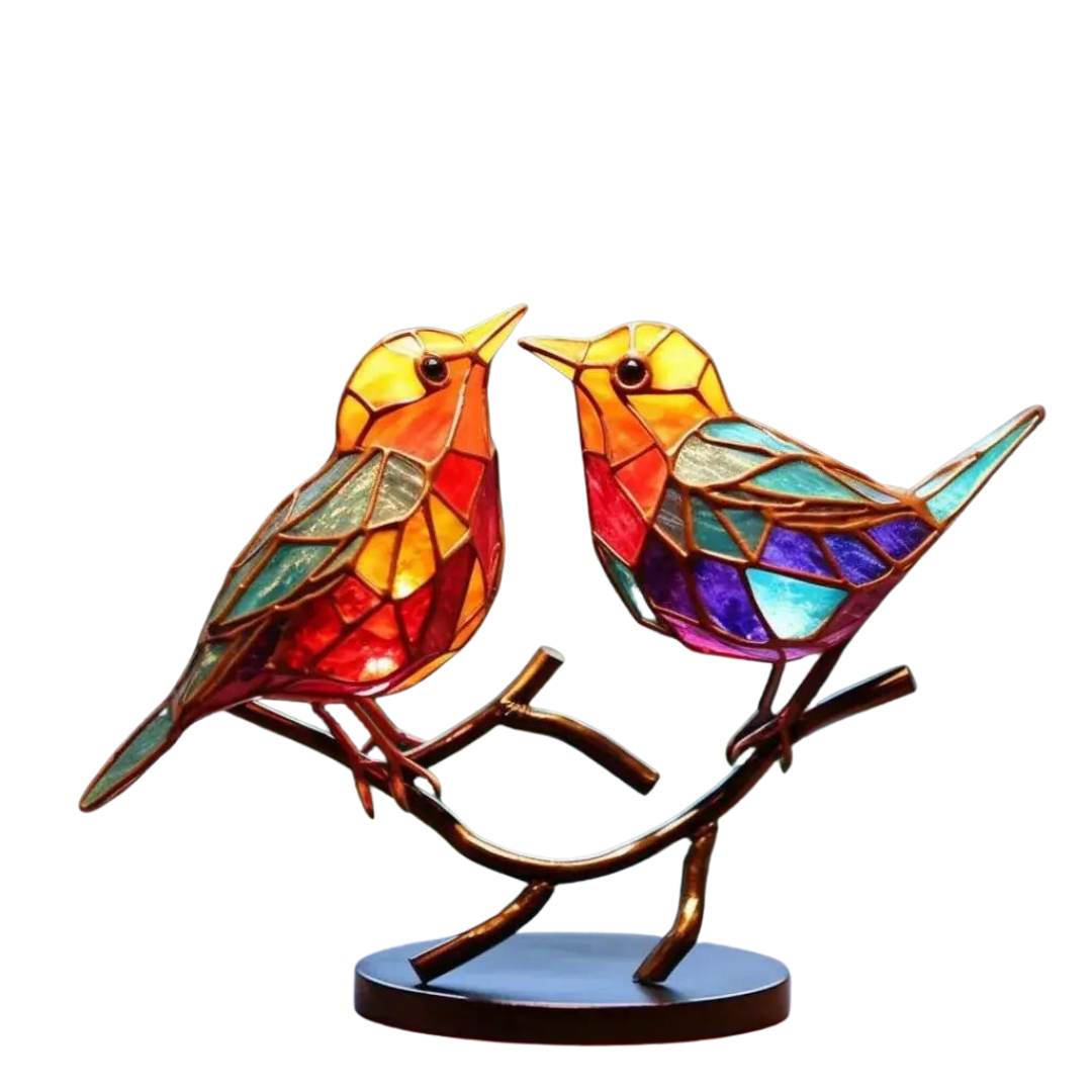 AviaryArt - Gekleurde Glazen Vogel Op Tak
