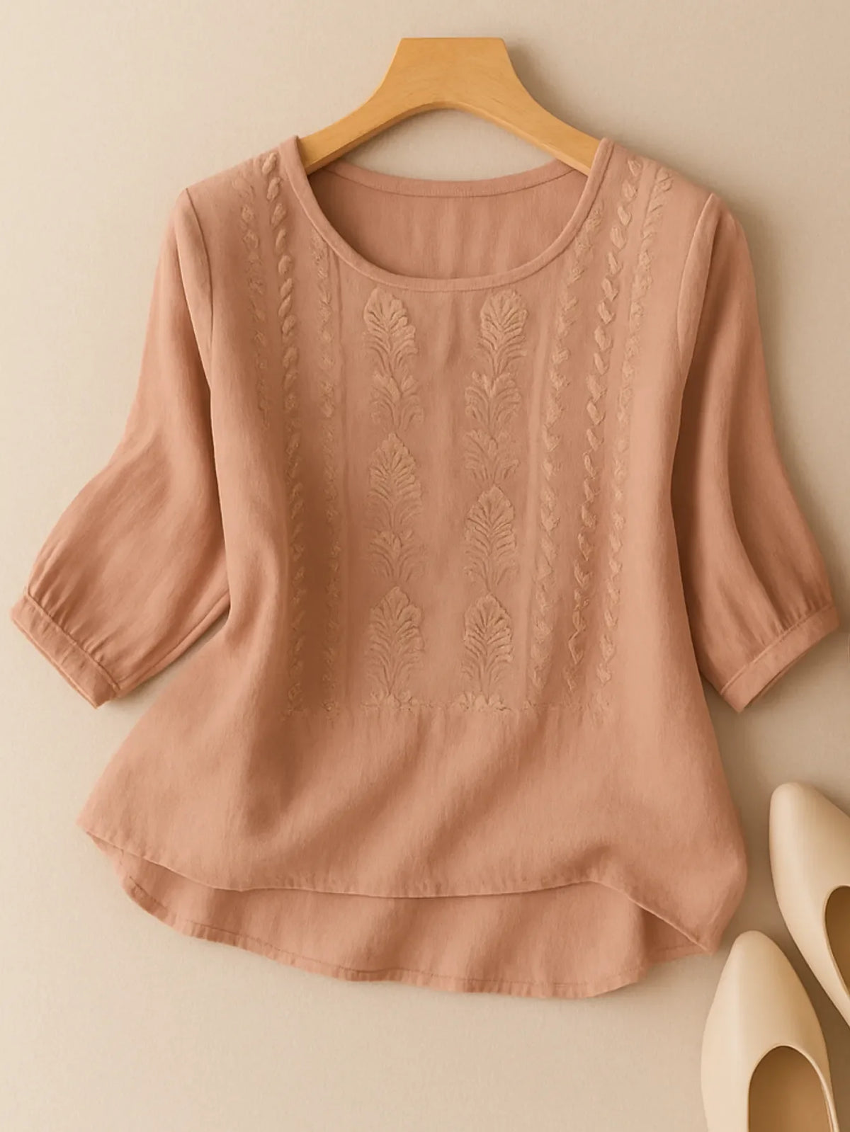 Lyric geborduurde damesblouse met pofmouwen