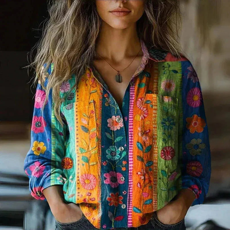 Mabel bohemian damesblouse met knoopsluiting