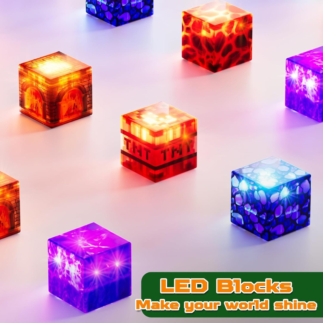Magnetische bouwblokken en kubussen met oplichtende LED-stukken als speelgoed