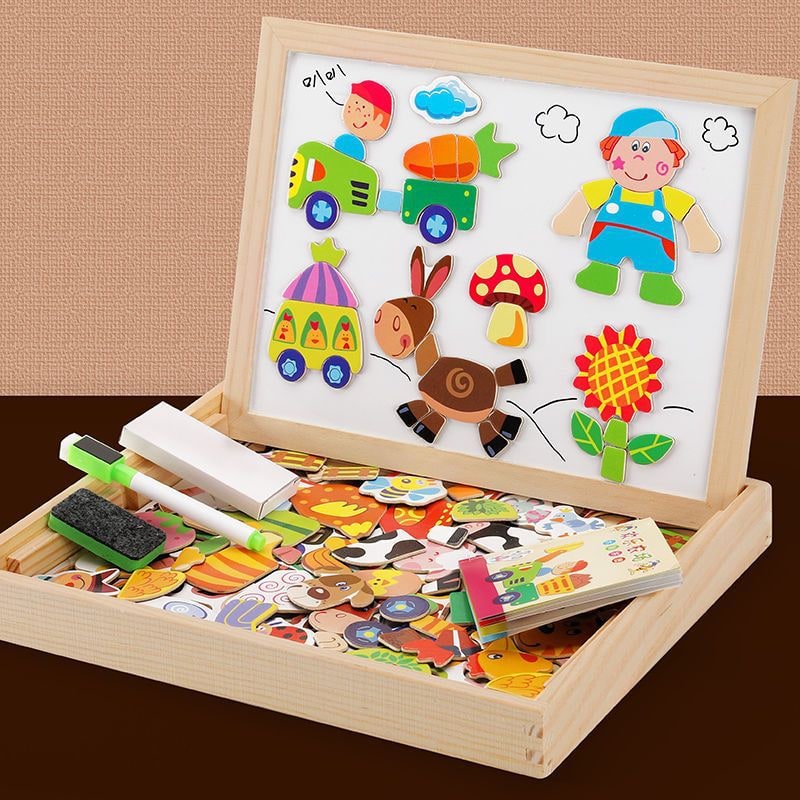 Magnetisch puzzelbord en tekenbord met dubbelzijdig tekenoppervlak voor draagbare tafel