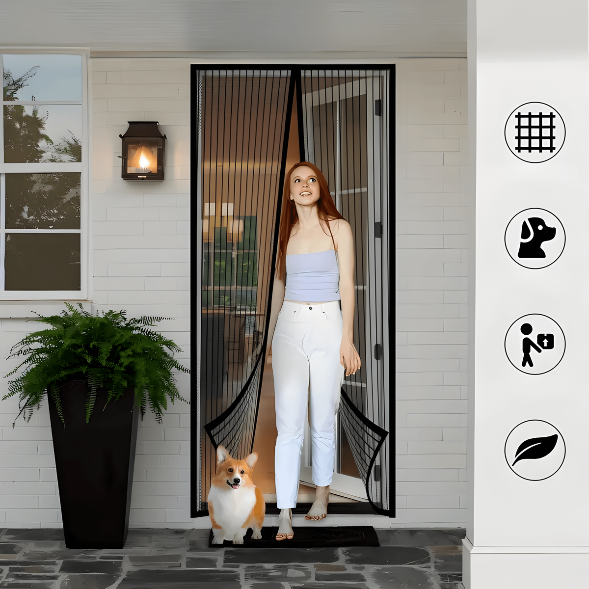 Magnetisch hordeurgordijn met zelfsluitend gaas en handsfree doorgang voor huisdieren voor deuropeningen