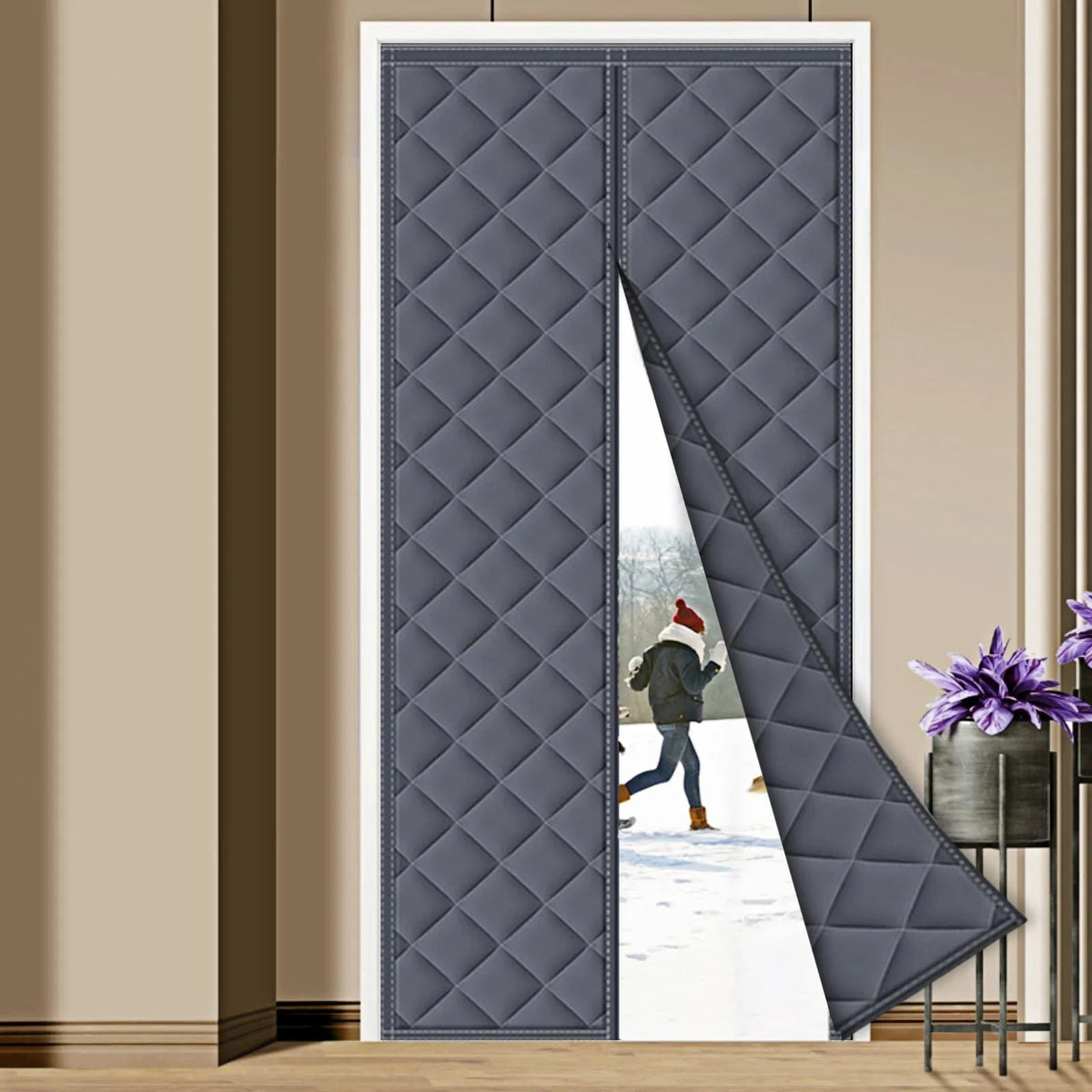 Magnetisch thermisch isolerend deurgordijn met gewatteerd patroon voor patio en garage warmte-isolatie