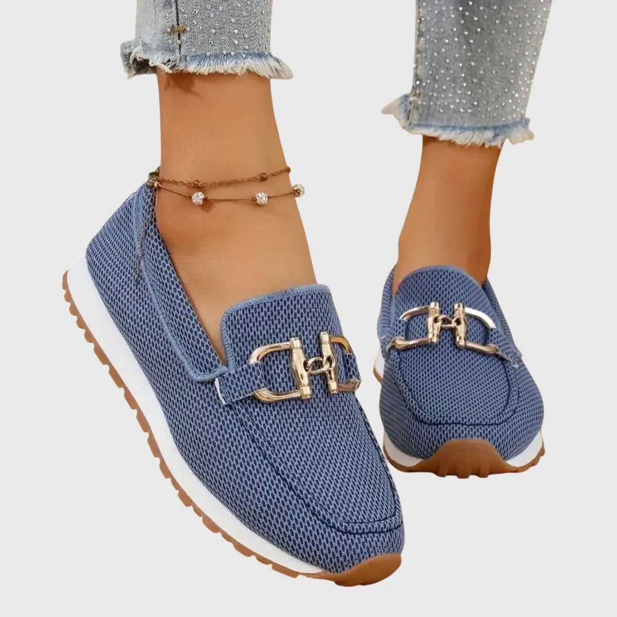 Maika geweven damesloafers met metalen details