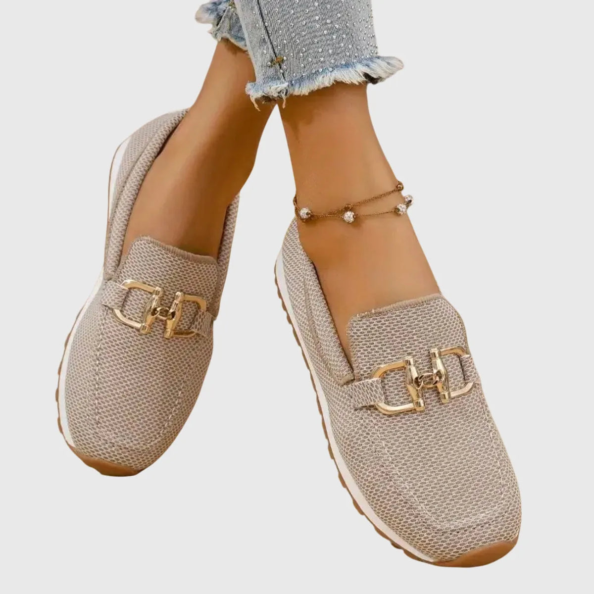 Maika geweven damesloafers met metalen details