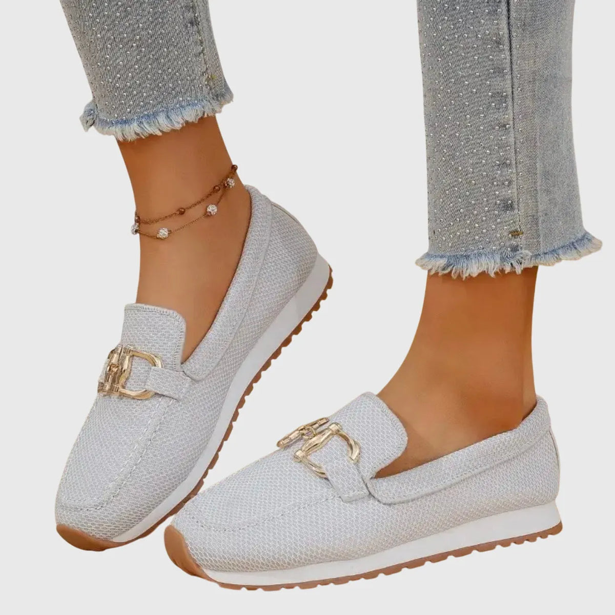 Maika geweven damesloafers met metalen details