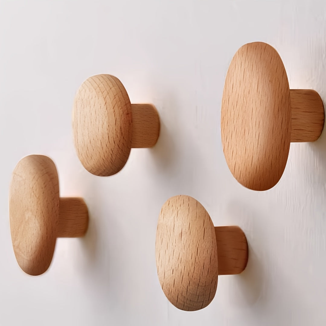 Set Ronde Houten Wandhaken voor Jassen, Wandmontage
