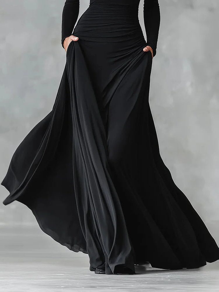 Maxi-winterjurk met geplisseerde taille en boothals voor dames