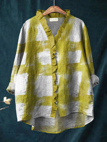 Melissa damesblouse met V-hals, ruches en knoopsluiting