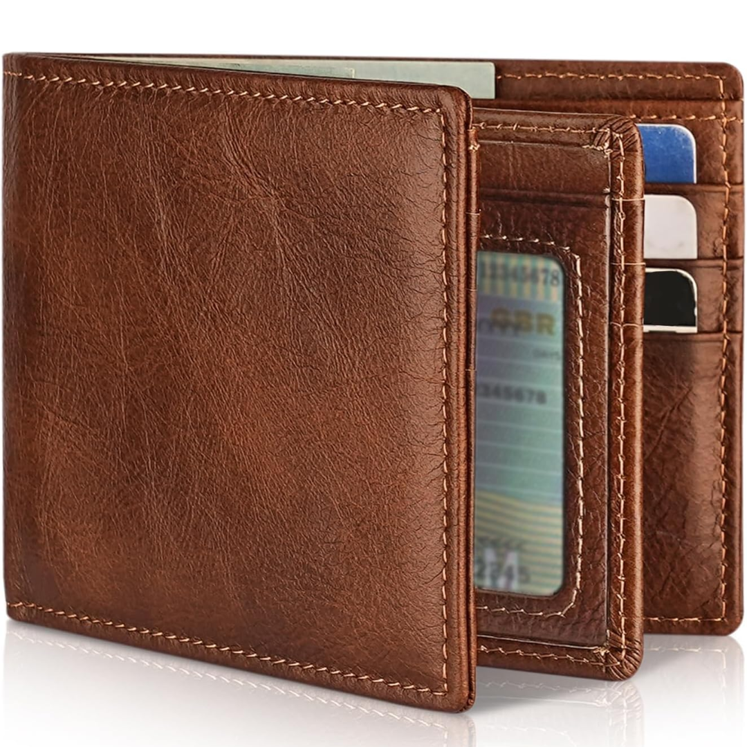 Bifold-portemonnee voor heren van echt leer met RFID-bescherming