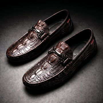 Nette herenschoenen, loafers met krokodillenreliëf leer en metalen gesp
