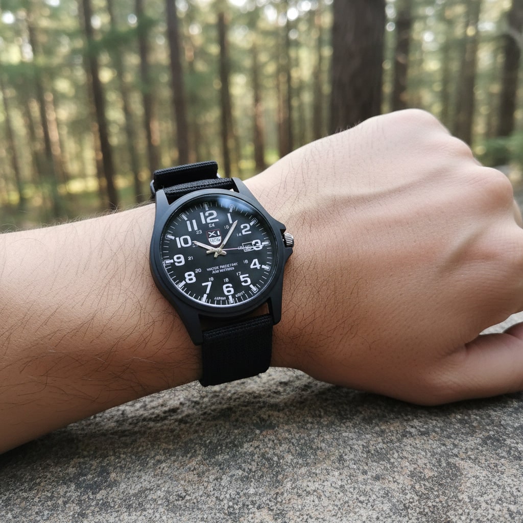 Veldhorloge voor heren, tactisch analoog met nylon band en militaire schaal voor outdooravonturen