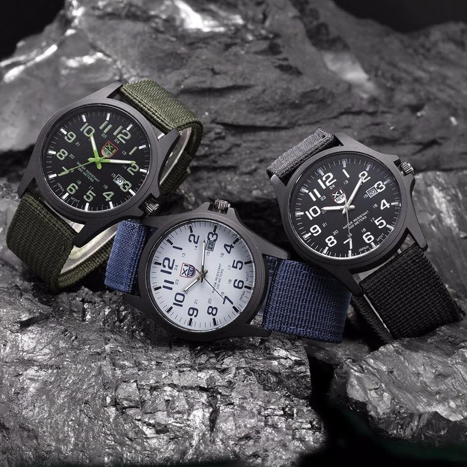Veldhorloge voor heren, tactisch analoog met nylon band en militaire schaal voor outdooravonturen