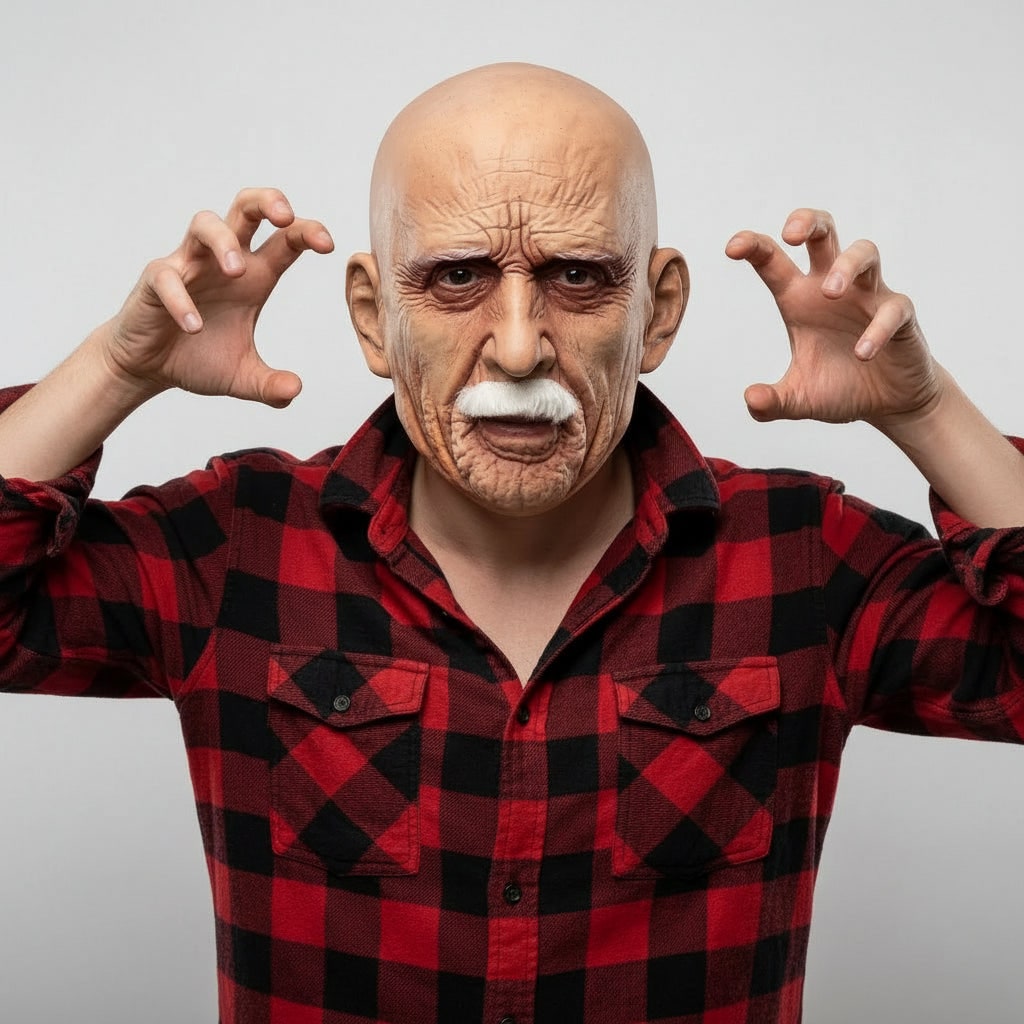 Halloween kostuummasker voor heren, oude man van realistisch latex met witte snor voor feest en spookhuis